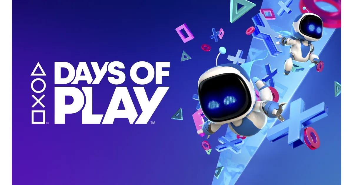 Bilden visar logotypen för "Days of Play" med två robotfigurer och PlayStation-symboler.